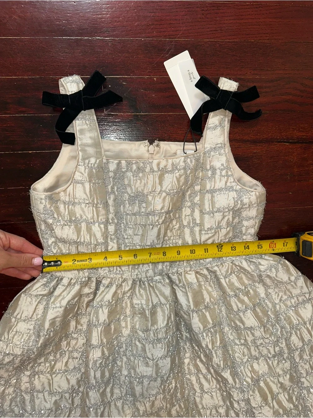 A Loves A Cream Metallic Lace-Trim Party Dress with Black Bows